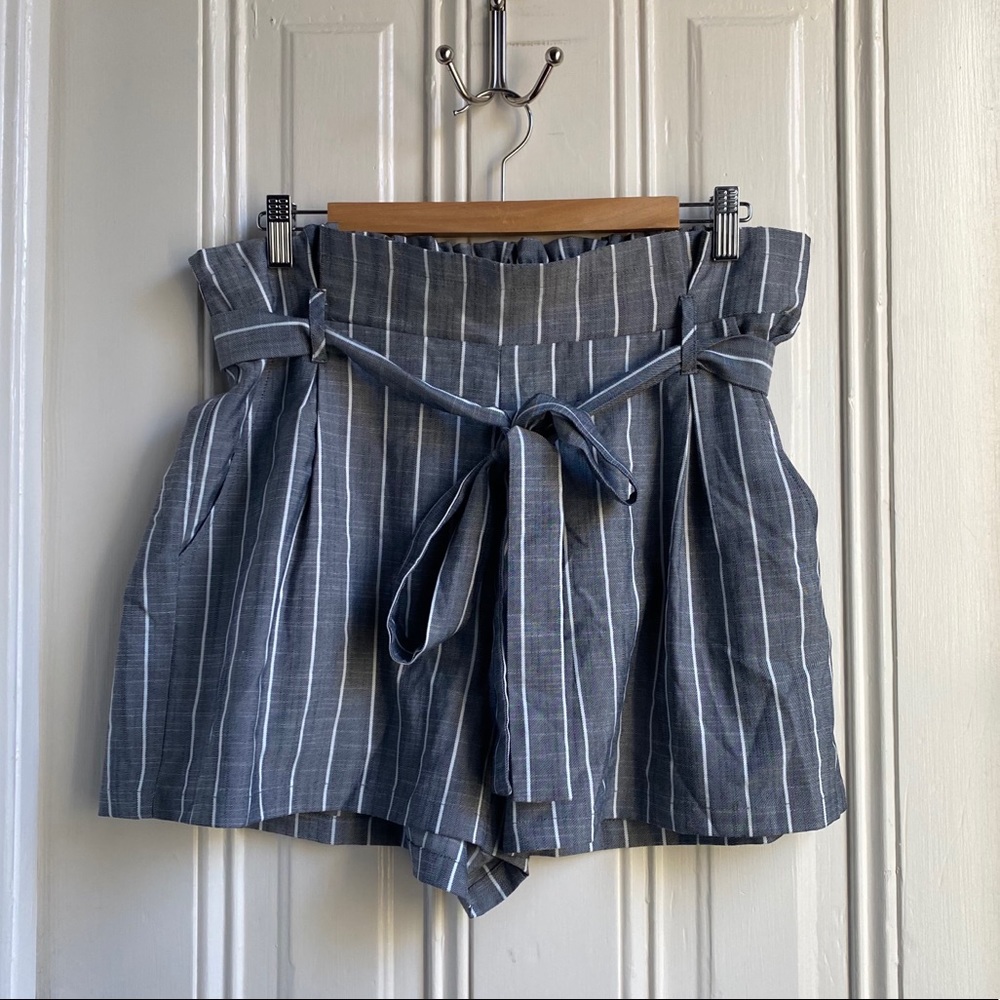 Forever 21 Plus Striped Paper Bag Waist Shorts